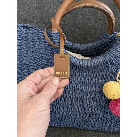 Indio Hobo Crochet Fossil Handbag Blue Beach Travel - Picture 2 of 11